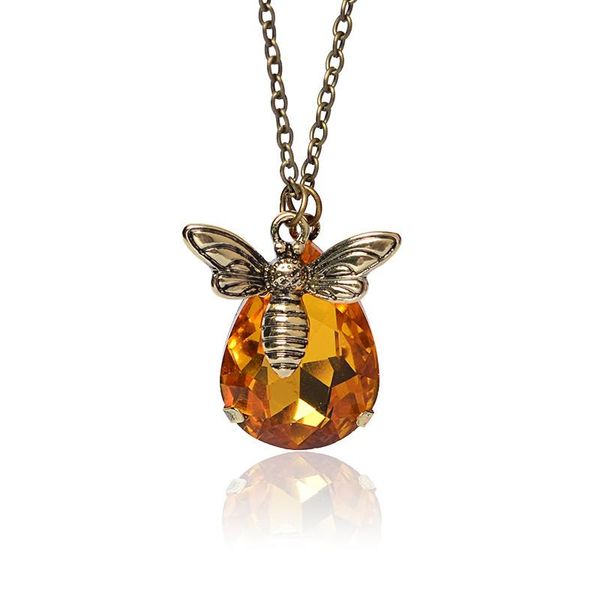 

chains lovely creative dainty animal bumble bee fans honey crystal copper pendant necklace jewelry for lover birthday friends, Silver