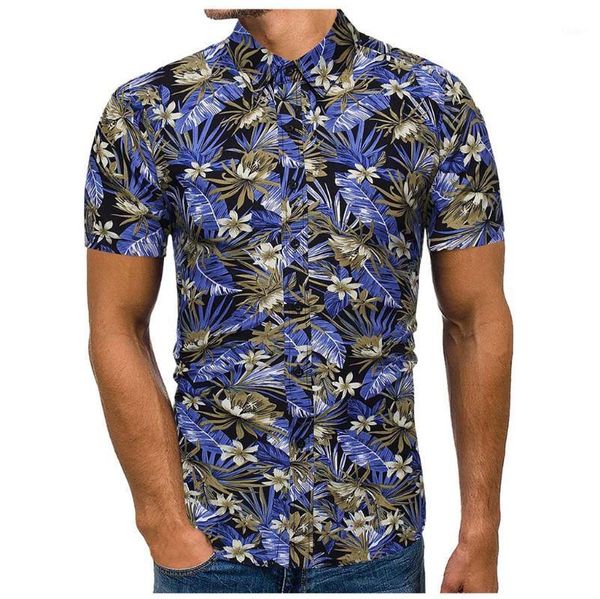 

2020# shirts men's shirts spring summer casual slim printed short sleeve turn-down collar broadcloth navy blue men's shirt1, White;black