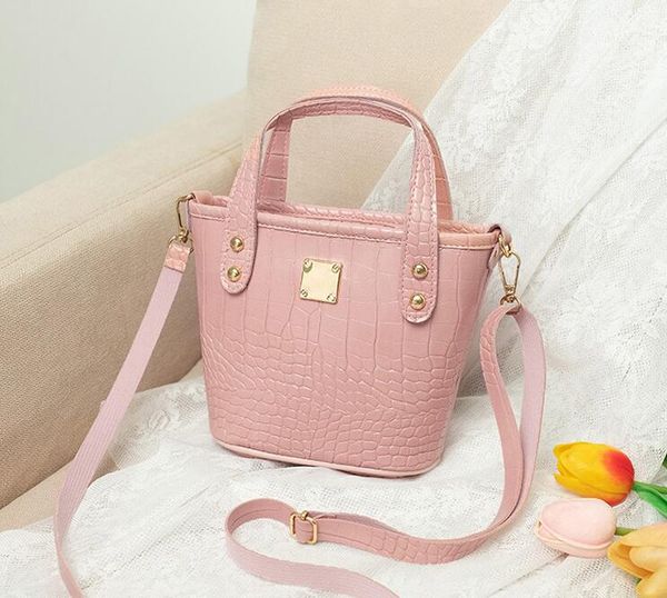 

fashion women bucket mini lady shoulder bags crocodile grain pu leather girl shopping handbags totes