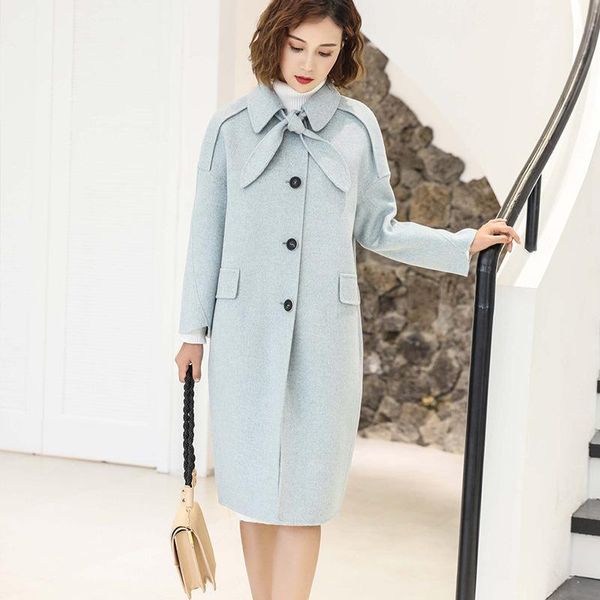 

kmetram real wool coat women clothes 2019 spring jacket women streetwear korean double-side woolen coats chaqueta mujer my26471, Black