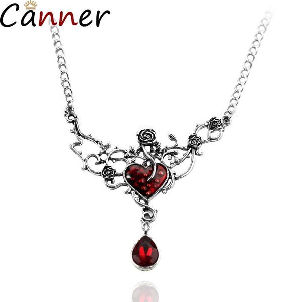 

chains 2021 gothic love heart pendant necklaces men women rose flower waterdrop crystal soul skeleton f40, Silver