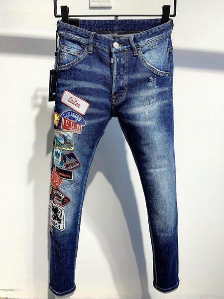 

brand italy blue mens jeans pants men slim stretch jeans denim trousers zipper blue hole pencil pants for men 98081