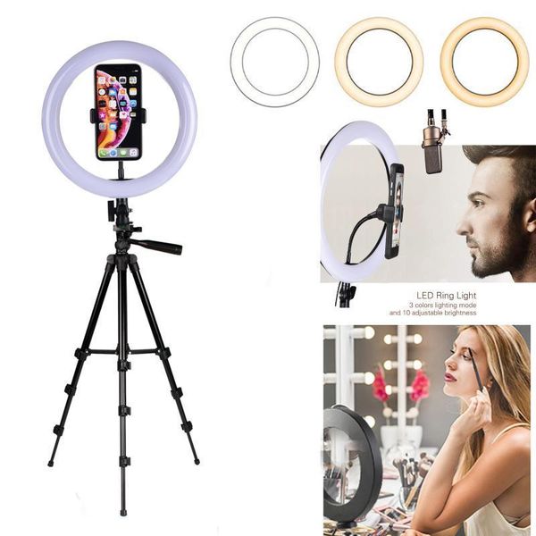 

flash heads 10inch 26 cm usb ring light led lamp with selfie stick tripod smartphone studio circle video live phone holder1