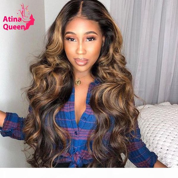 

colored 13x6 highlight lace front human hair wigs women loose wave ombre 360 lace closure wig blonde preplucked remy, Black
