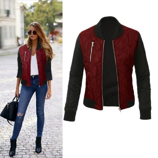 

autumn winter leisure fashion solid women jacket o-neck zipper stitching quilted bomber jacket 2021 new women coats, Black;brown