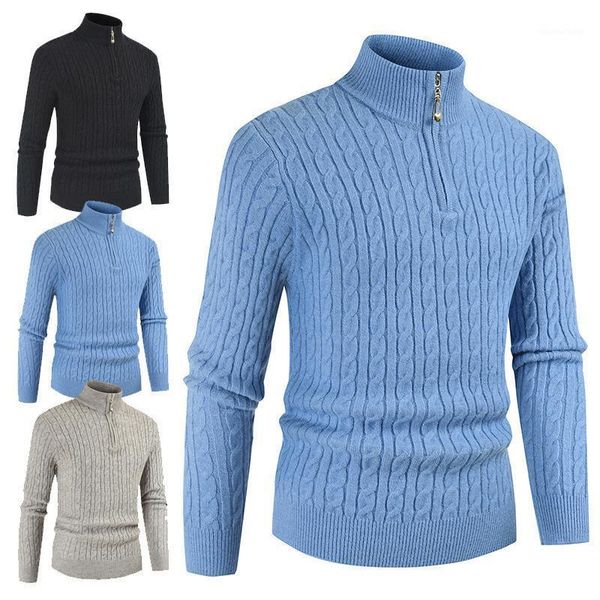

autumn winter men's sweater turtleneck male's slim twist knitted pullovers solid color casual zipper sweaters clothing1, White;black