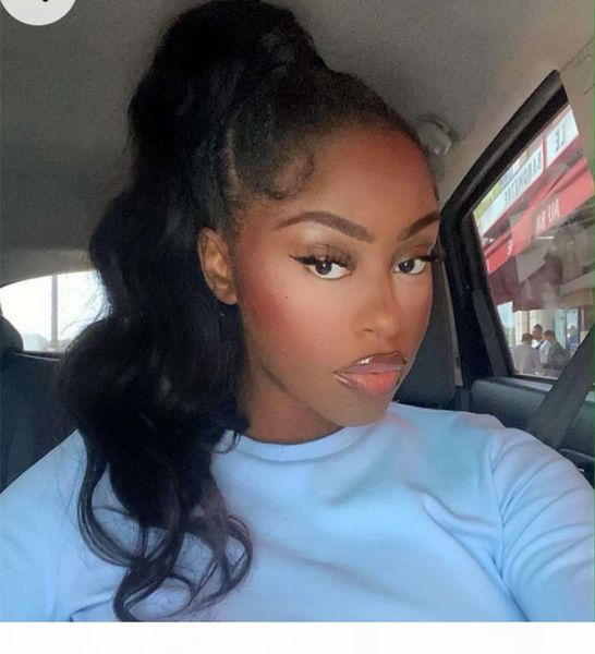 

mink brazilian body wave human hair ponytail hairpiece wraps around wet wavy black hair pony tail for black women high wavy drawstring 1b
