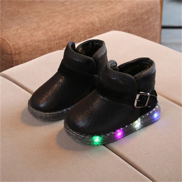 

up kids light baby led girls boys boots luminous fashion sneakers winter warm children snow boot shoes dropship, Black