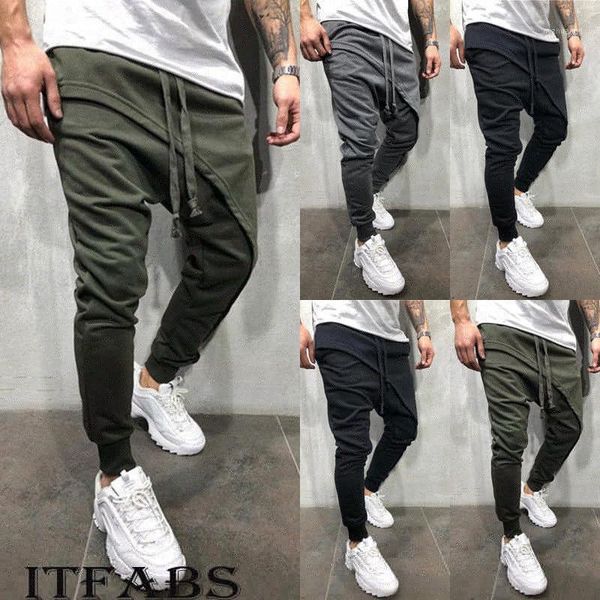 

new trend men casual pants long trousers tracksuit fit workout joggers sweatpants hip hop pants m-3xl1, Black