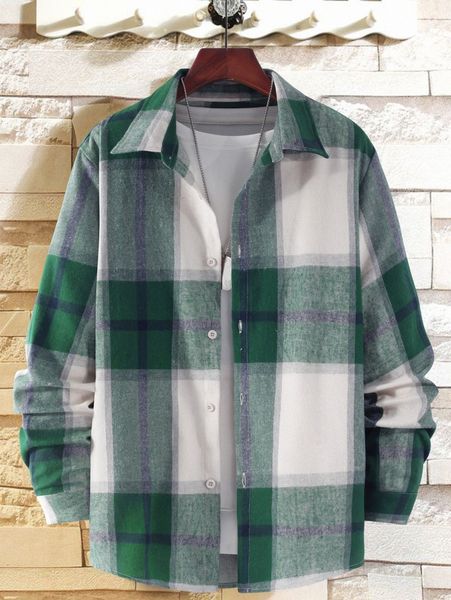 

men plaid print shirt without 52uk#, White;black