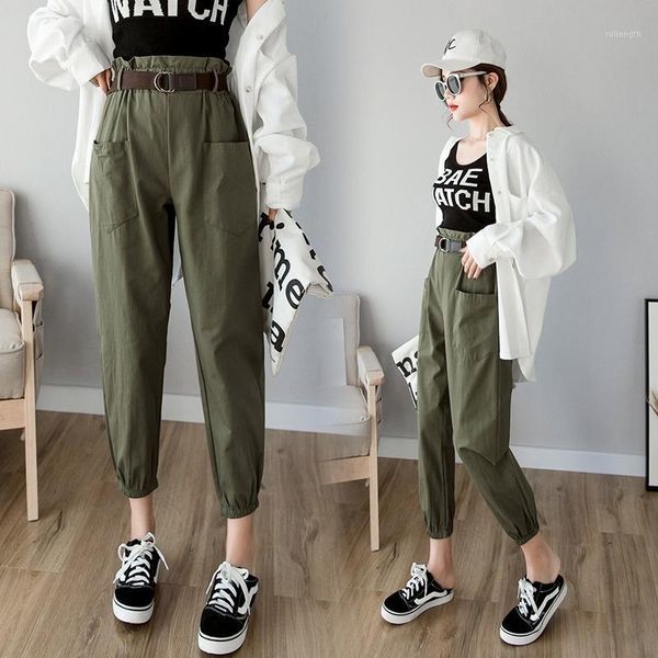 

women's trousers 2020 fashion women's solid color loose harem pants bf wind casual high-waisted thin waist pants overalls1, Black;white