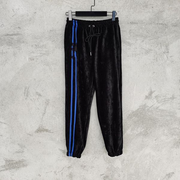 

2020 fall/winter new style contrast trousers fluffy color yarn knitting contrast color parallel bars ribbon ladies pants ing, Black;white