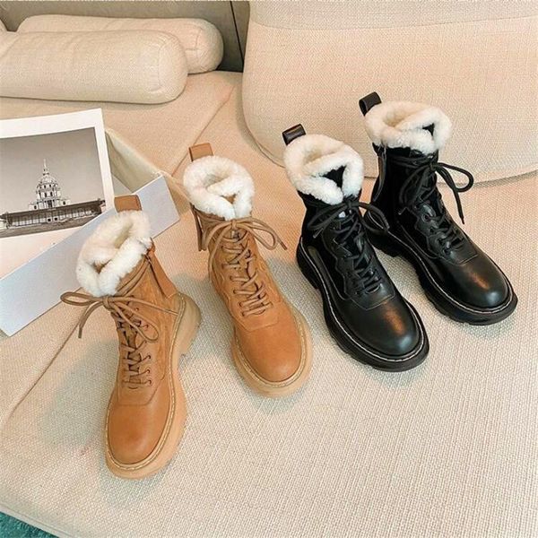 

boots retro ladies high-heeled increase thick-soled round toe winter lace-up1, Black