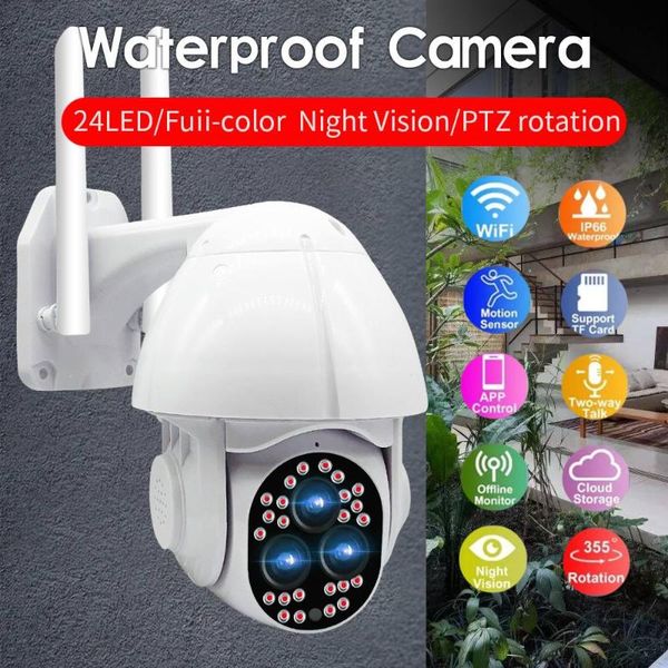 

24 led +3hd lenses full color 1080p ip camera 355Â° ptz 4x zoom rotation ip66 night vision two way audio surveillance ip camera