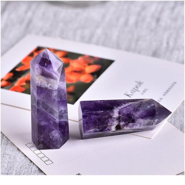 

1pc natural crystal fantasy amethyst hexagonal column crystal point mineral ornament magic repair home decoration de jllmxq, Black