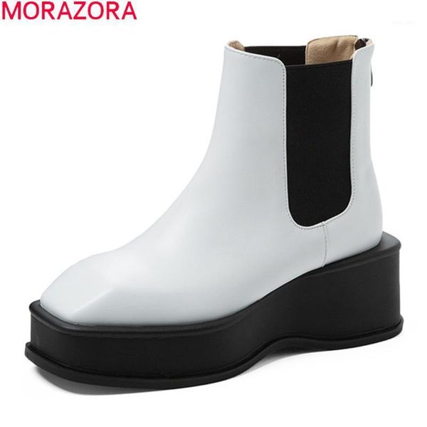 

morazora 2020 genuine leather boots fashion comfortable ladies shoes black white color ankle boots for woman1