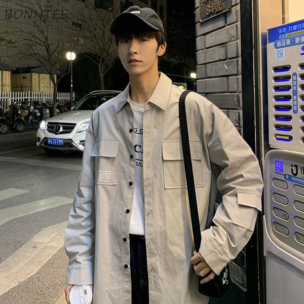 

windbreak jackets men cargo shirts loose hip hop korean fashion long sleeved harajuku patchwork outwear mens letter printed chic1, Black;brown