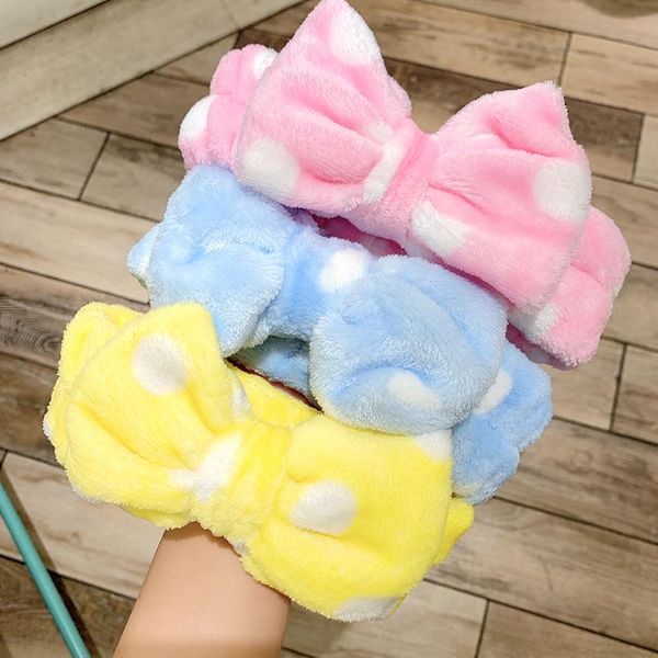 

striped dot coral fleece big bow soft headband for women face makeup hair holder hairband hair ornament fashion hair accessories h wmteyc, Black;brown