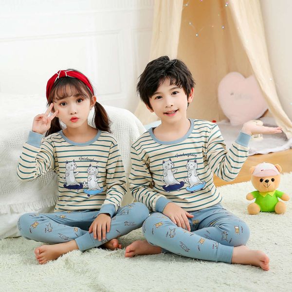 

autumn pure cotton trousers winter set boys' and girls' pajamas children's warm home cloth sgxmsgxmzr8v, Blue;red