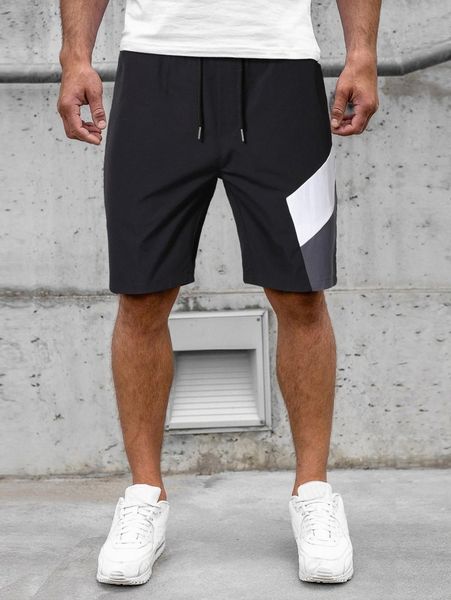 

men color block drawstring waist shorts f6hk#, Black