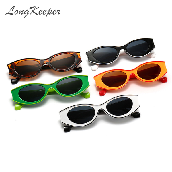 

sunglasses longkeeper vintage cat eye women fashion concave double color frames female party eyewear accessories uv400, White;black