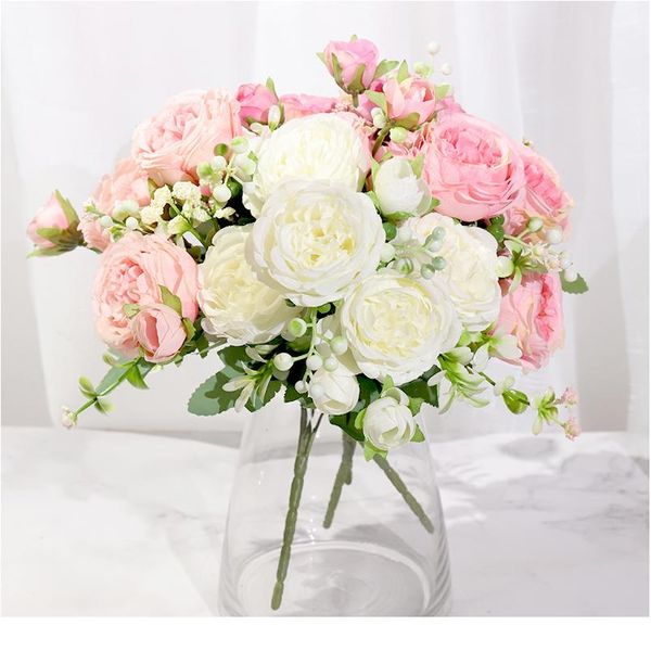 

розовый шелковый пион искусственные цветы роза свадьба дома diy decor высококачественный большой букет из пены аксессуары ремесло белый fak