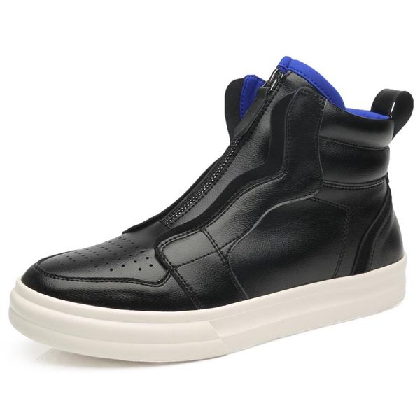 

men ankle boots shoes sapatos tenis masculino male autumn winter front zipper pu leather shoes man casual high men, Black
