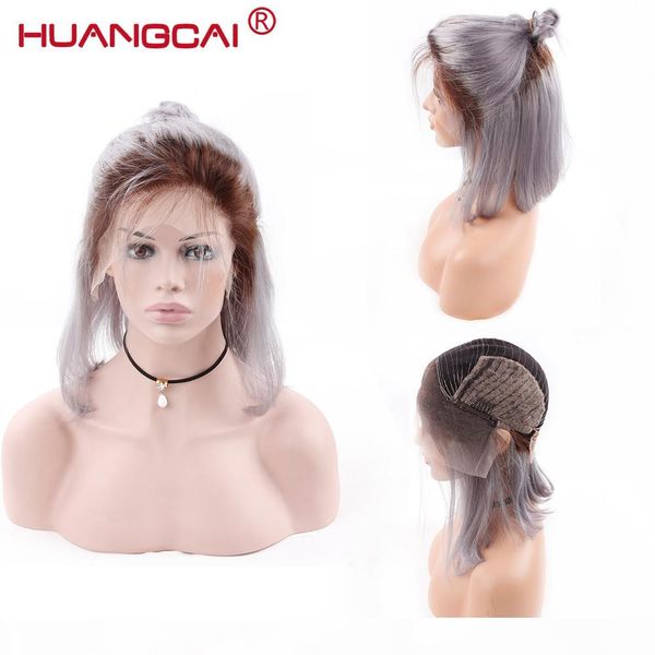 

re-colored short bob wig peruvian omber 1b grey straight lace front human hair wigs for women pre plucked remy lace wigs, Black