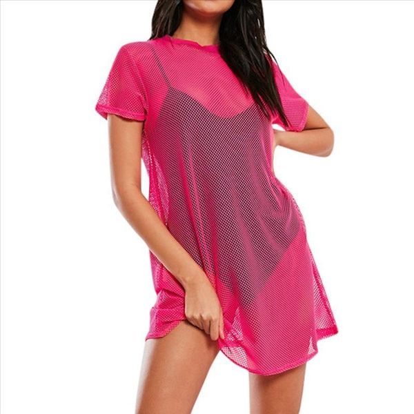 

ms. mesh beach short sleeve mini dress women's short sleeve perspective hollow nightclub skinny dress robe femme 40*, Black;gray