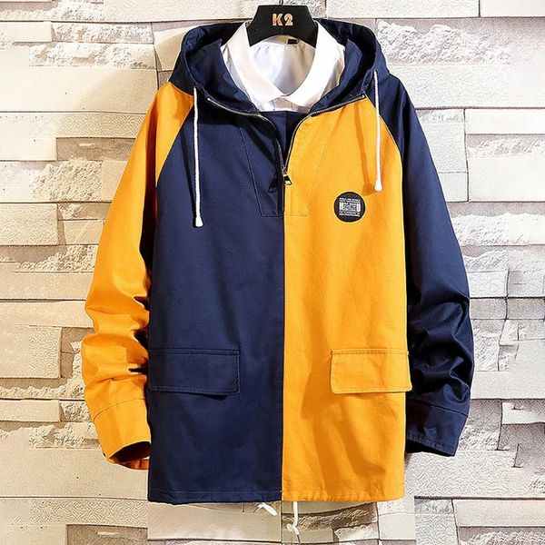 

men's jackets autumn spring patchwork casual zipper hoodie outwear large size coat brand clothing mens veste homme y12.9, Black;brown