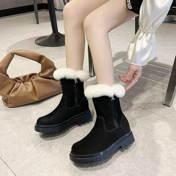 

snow boots new women's winter shoes fashion cashmere velvet boots female ankle nubuck flock side zip black botas mujer1