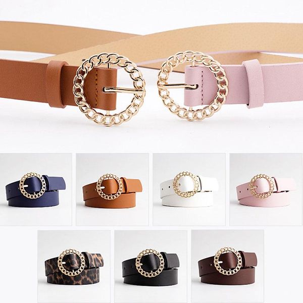 

round buckle waistband pin buckle belt jeans belt hollow out fashion belts faux leather, Black;brown