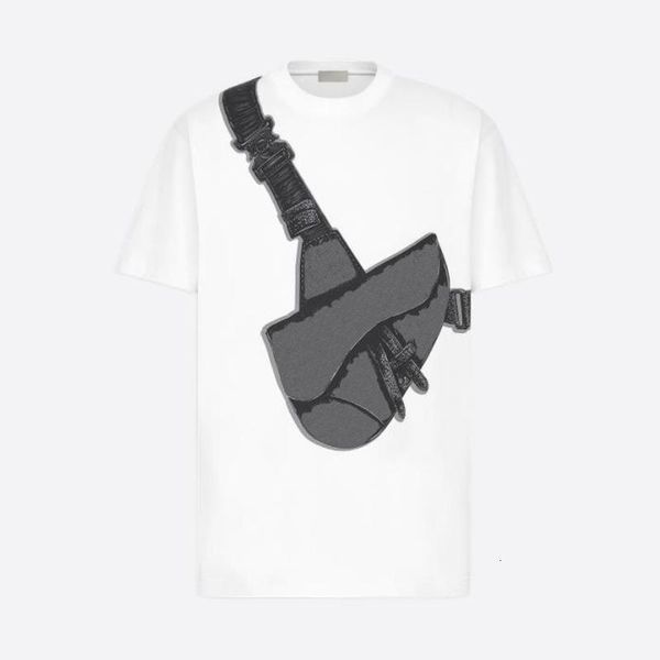 

21ss saddle bag printed tee fashion high street short sleeves summer casual t-shirt solid color breathable men women cotton tee, White;black