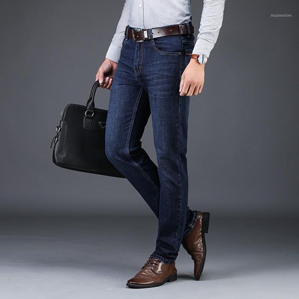 

men's jeans tfetters autumn winter baggy for men mid straight thick business full length pants tencel denim clothing1, Blue