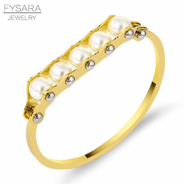 

fysara из нержавеющей стали металла из бисера pearl браслет плечи браслет для женщин пара золото винт браслет-манжета punk ювелирные изделия, Golden;silver