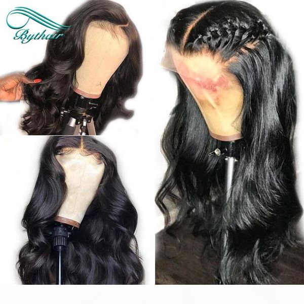 

lace front wig body wave peruvian virgin human hair wig pre plucked hairline full lace wig bleached knots with thick baby hairs bythair, Black;brown
