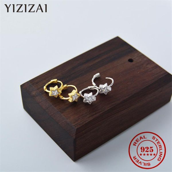 

YIZIZAI Silver 925 Jewelry Zircon Star Hoop Earrings for Women Sterling Silver 925 Anti-allergy Fine Jewelry Gifts, Golden;silver