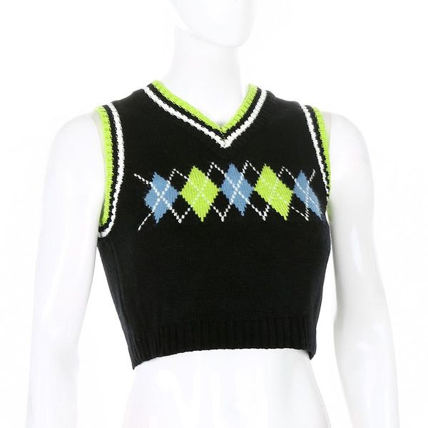 

women's tanks & camis yiciya sleeveless plaid knitted tank female streetwear preppy style clothes stripe vneck cropped knitwear 90s swe, White