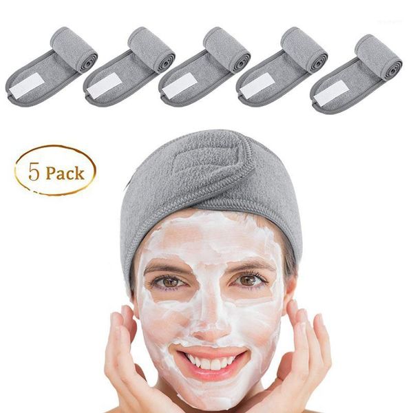 

5 pcs spa facial headband make up wrap head terry cloth headband stretch towel with magic tape1