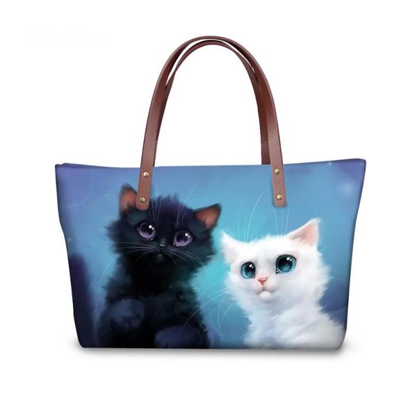 

мультфильм cat 3d printing женщин сумки роскошная 2020 повседневный tote сумки большие сумки на ремне для девушек beach party bags