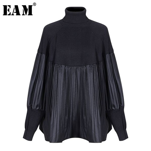 

[eam] pelated split big size knitting sweater loose fit turtleneck long sleeve women pullovers new fashion spring 2020 1m877 lj201126, White;black