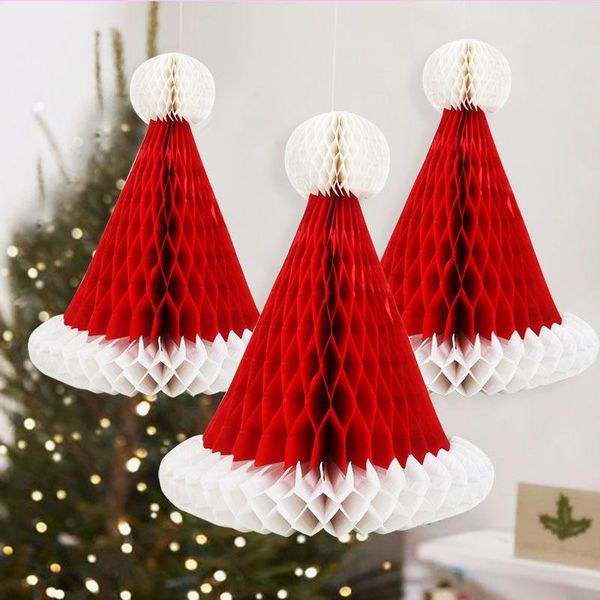 

christmas decorations 1pcs for home honeycomb santa claus hats hanging ornament xmas navidad natal noel 2021