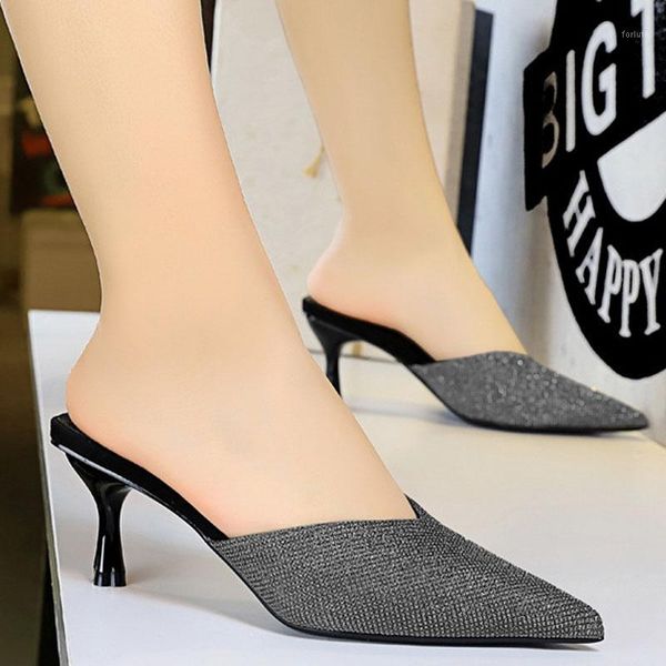 

fashion women sandals rhinestone high heels pointed toe gladiator comfortable shoes slip on #y0317354q1, Black