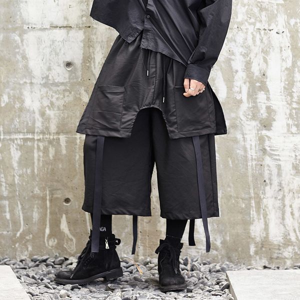 

2020 male hip hop streamers loose legged pants split with handle independent culottes -new 1v3d, White;black