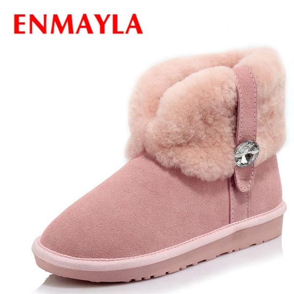 

enmayla ботильоны для женщин flats обуви rhinestone очаровывает обувь женщина зима boots flats платформа теплой меховой снег, Black