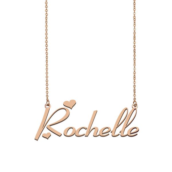 

rochelle name necklace custom nameplate pendant for women girls birthday gift kids friends jewelry 18k gold plated stainless steel, Silver