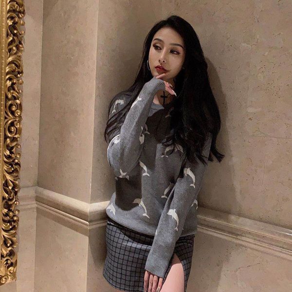 

2020 winter new dolphin jacquard t-shirt whale cashmere wool men and women's fashion brand sweater coat