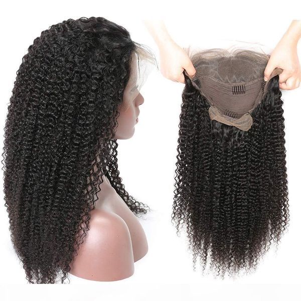 

short curly 360 lace frontal wig for black women pre plucked virgin human hair wigs glueless lace wig 360 with baby hair 130density, Black;brown