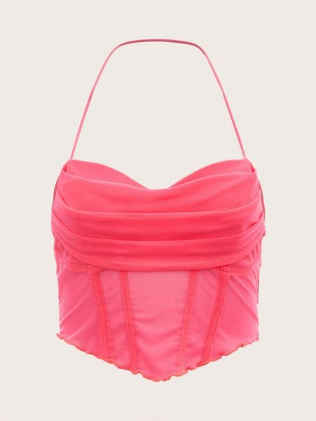 

draped detail hanky hem lettuce trim crop halter a3cs#, White