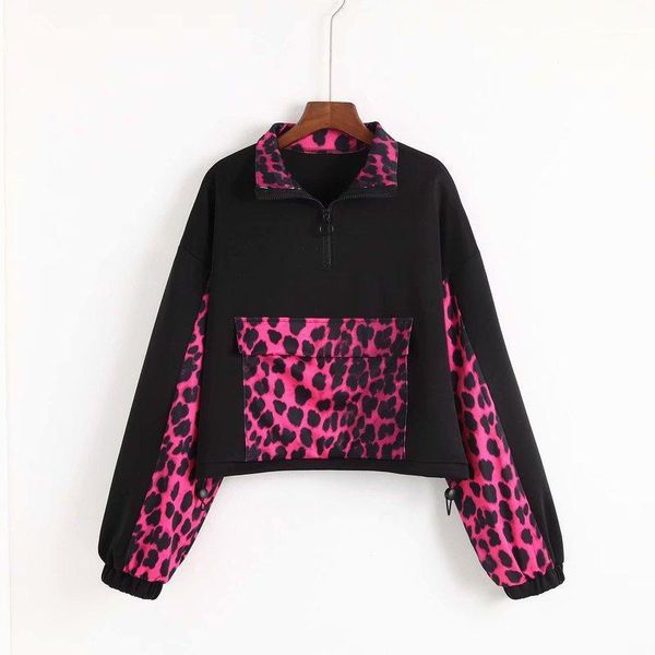 

fashion women 1981-45-8768 euro-american fashionable leopard patchwork1, Black